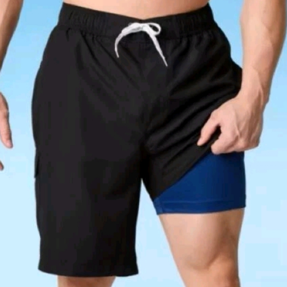 St John's Bay Men's Size 4XLT Swim Trunks Black Hits At Knee 11" Inseam Shorts